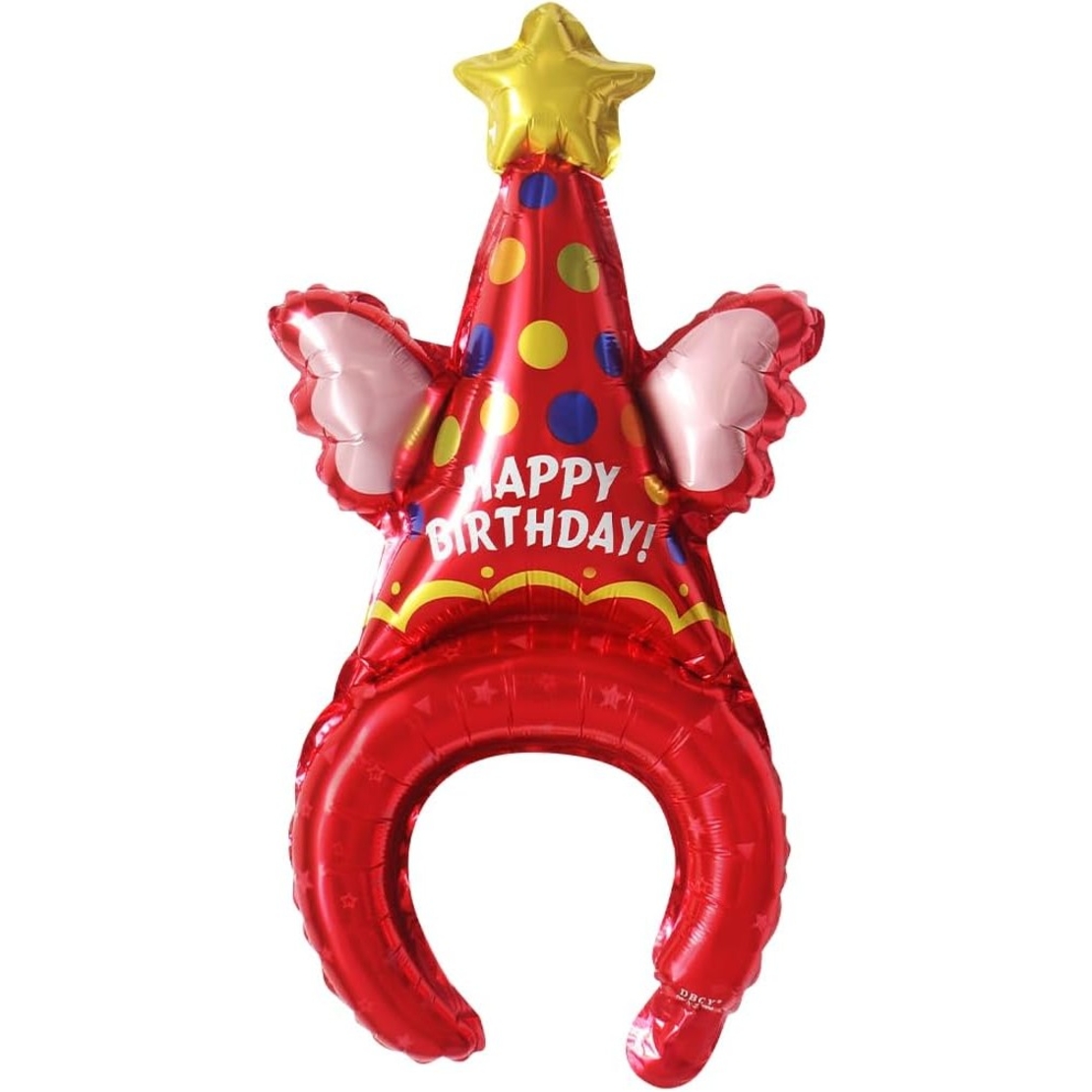 Balon din Folie Metalizata, Vafy, Tip Coronita, Model Palarie de Petrecere, Ambalaj Individual, Pai Inclus, Umflare cu Aer sau Heliu, 31 x 50 cm, Rosu