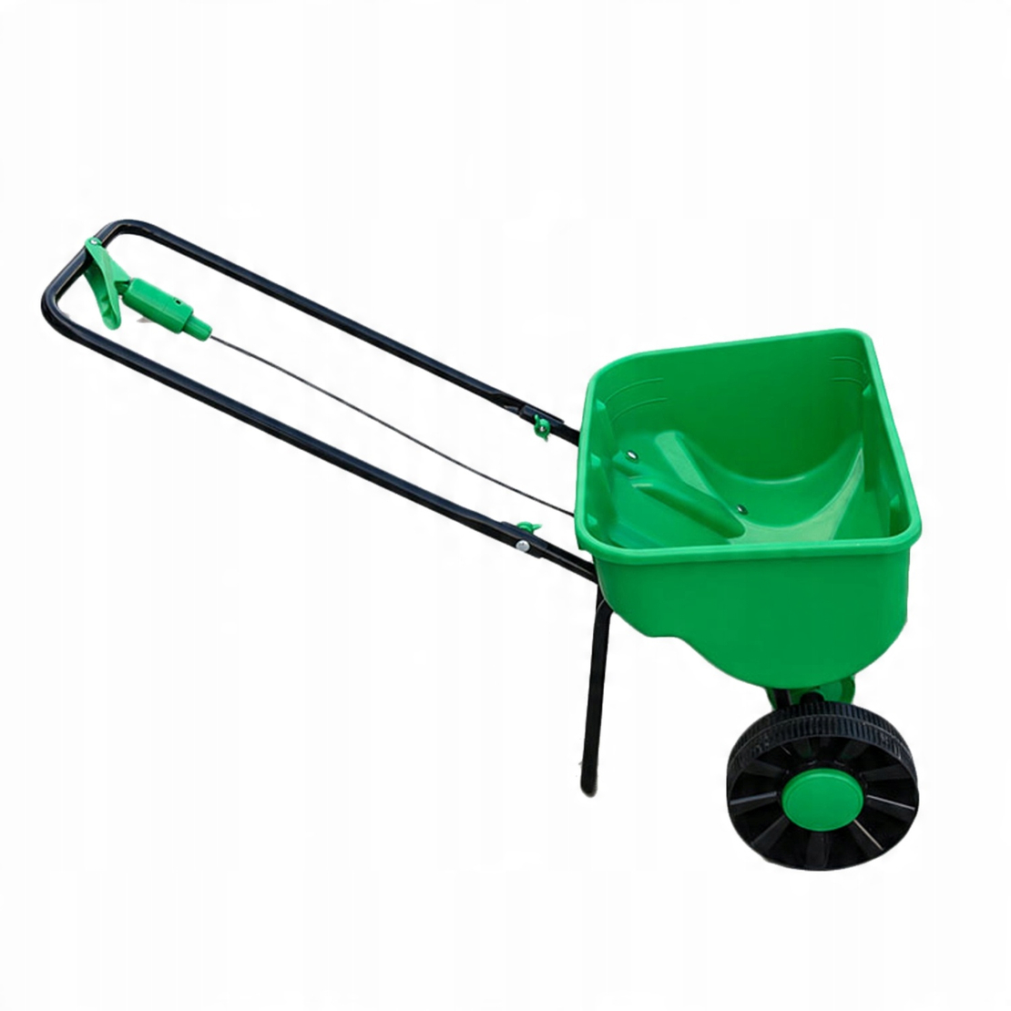 Distribuitor manual pentru seminte, ingrasamant sau sare, rezervor 27 L, roti mari, cadru metalic, 100x48x69 cm