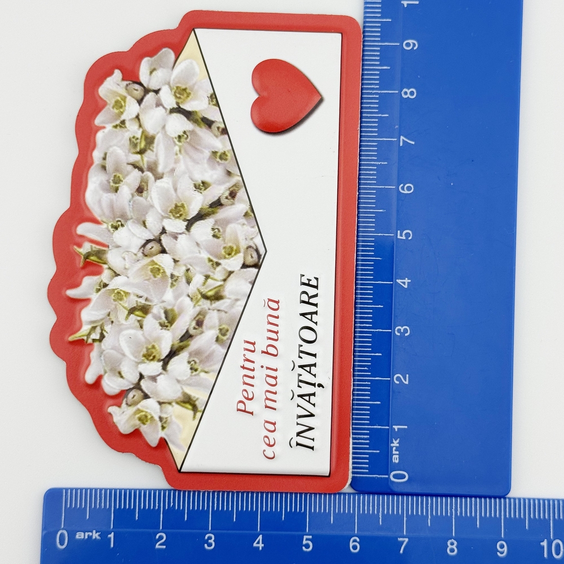 Martisor pentru Invatatoare, Flippy, Set 24 Bucati, Magnet Martisor pentru Frigider, Mesaj pentru Invatatoare, 10 x 6 cm, Alb Rosu