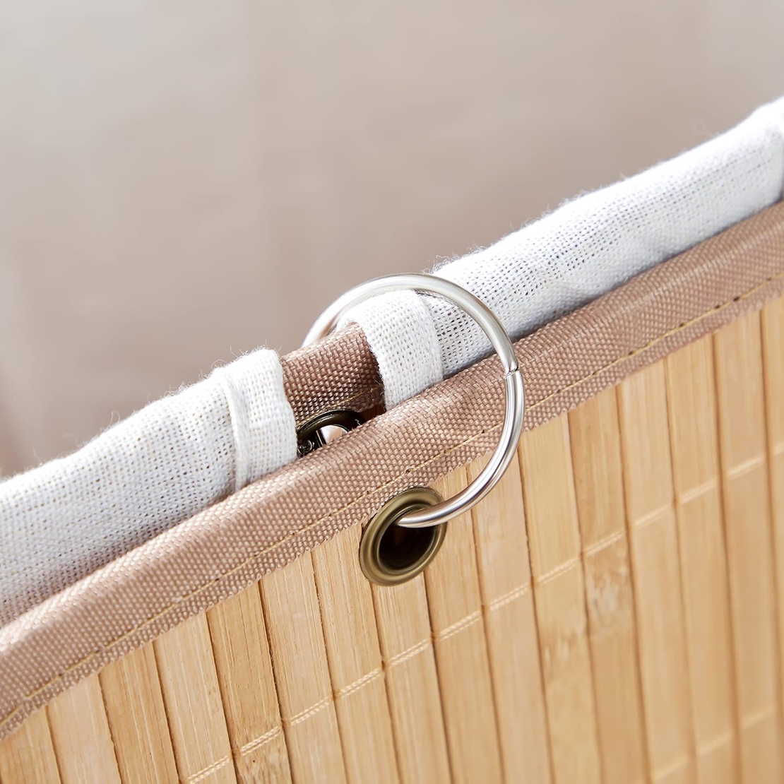 SONGMICS Cos de rufe din bambus, pliabil, cu captuseala detasabila lavabila, 72L, 40x30x60cm, natural