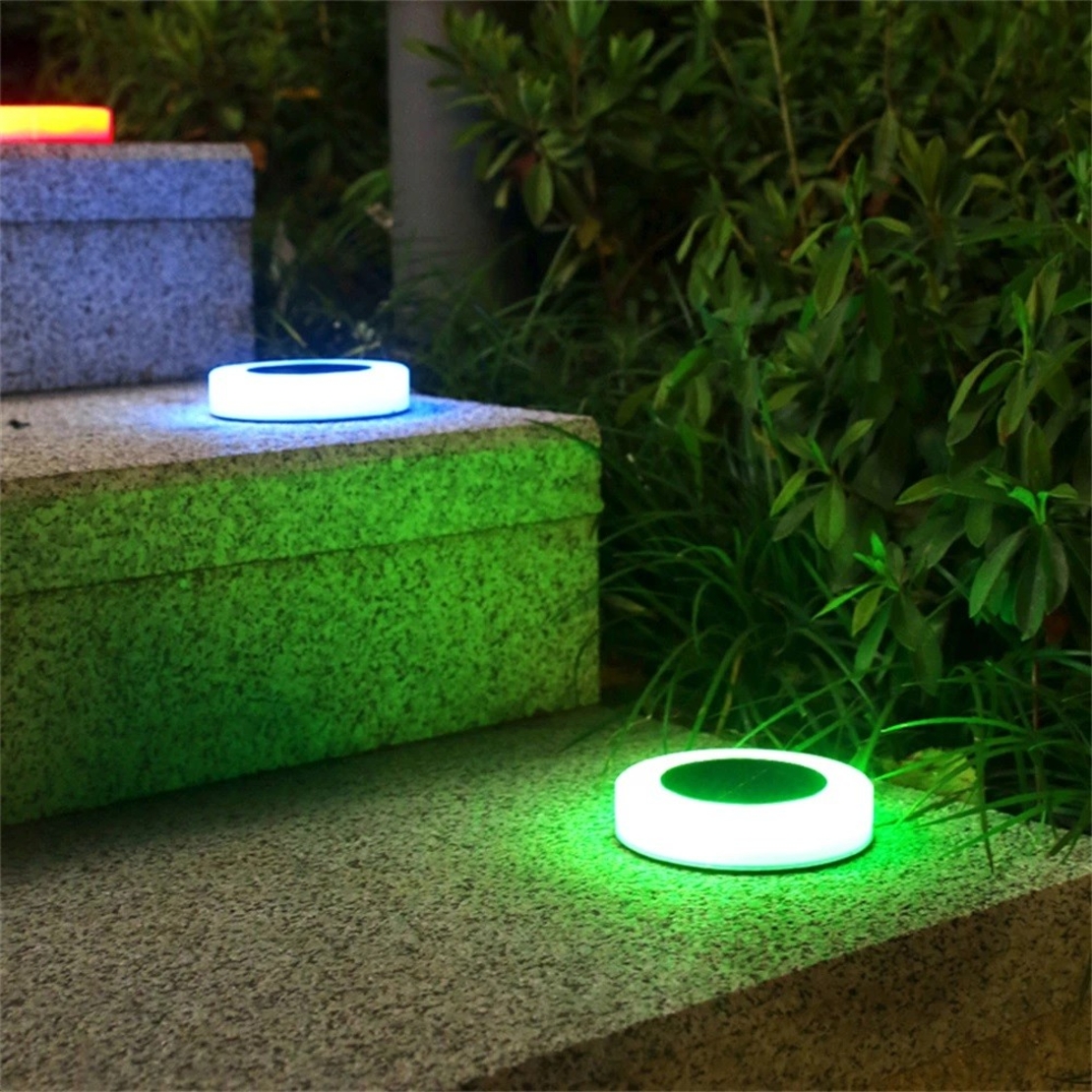 Set 4 Lampi Solare Led pentru Gradina, Flippy, Model Cerc, 10.5 x 2.4 cm, Buton On-Off, Multicolor, Negru/Alb