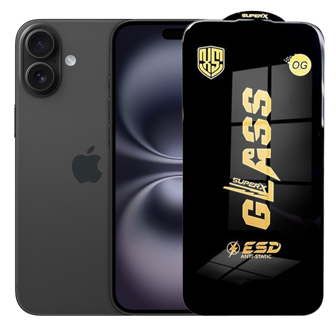 Folie de Sticla pentru Apple iPhone 16, Vafy, Sticla Securizata ESD Antistatica, Super-X OG, cu Margini Negre, Rezistenta la Zgirieturi, 0.35 mm, Transparenta