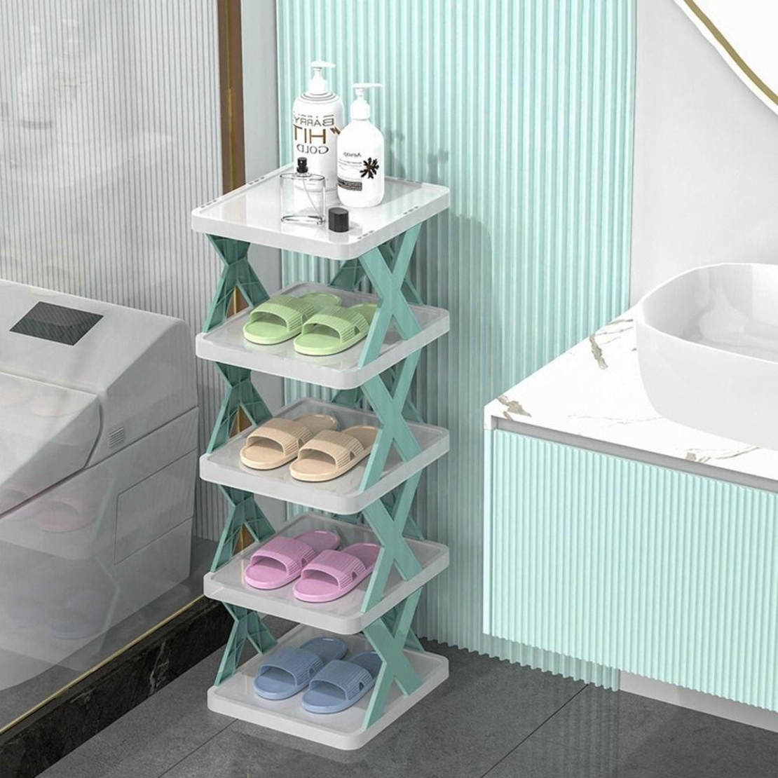 Organizator de Pantofi, Flippy, 5 Straturi, din ABS, Suport Modular, 65.5 x 24 x 26 cm, Turcoaz