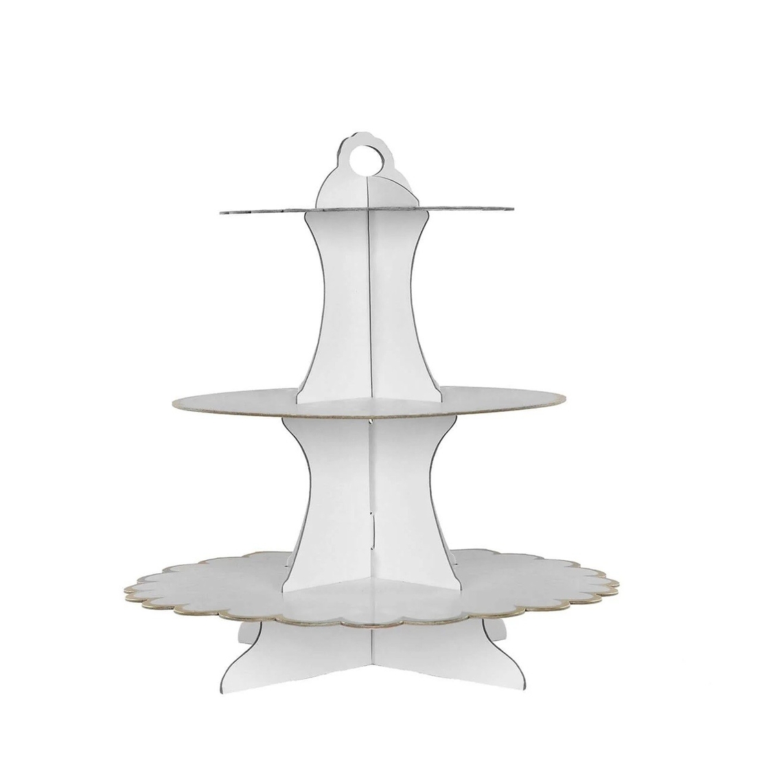 Etajera pentru Prajituri, Flippy, din Carton, 3 Nivele, 16/22/29 cm Diametru, Inaltime 38 cm, Alb