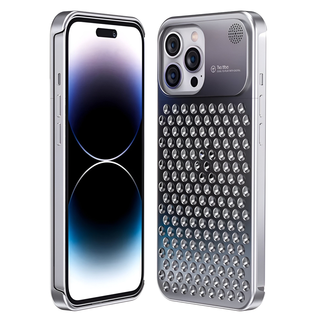 Husa Aromaterapia Compatibila cu iPhone 15 Pro Max, Vafy, Antisoc, Antizgariere, Protectie Camera si Supraincalzire, din Aliaj de Aluminiu, Argintiu