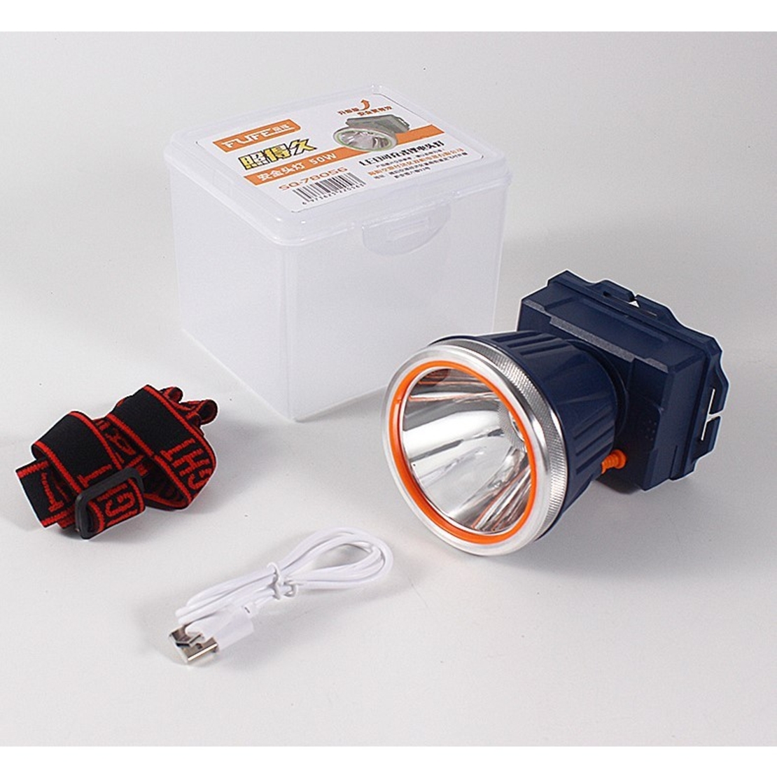Lanterna LED de Montat pe Cap, Vafy, cu Raza Lunga de Zoom, Reincarcabila USB, Far Telescopic, Rezistent la Apa, Reglabil, pentru Pescuit in Aer Liber, Camping, Lumina Puternica, Lanterna, 10.5x8x6.5 cm, Albastru