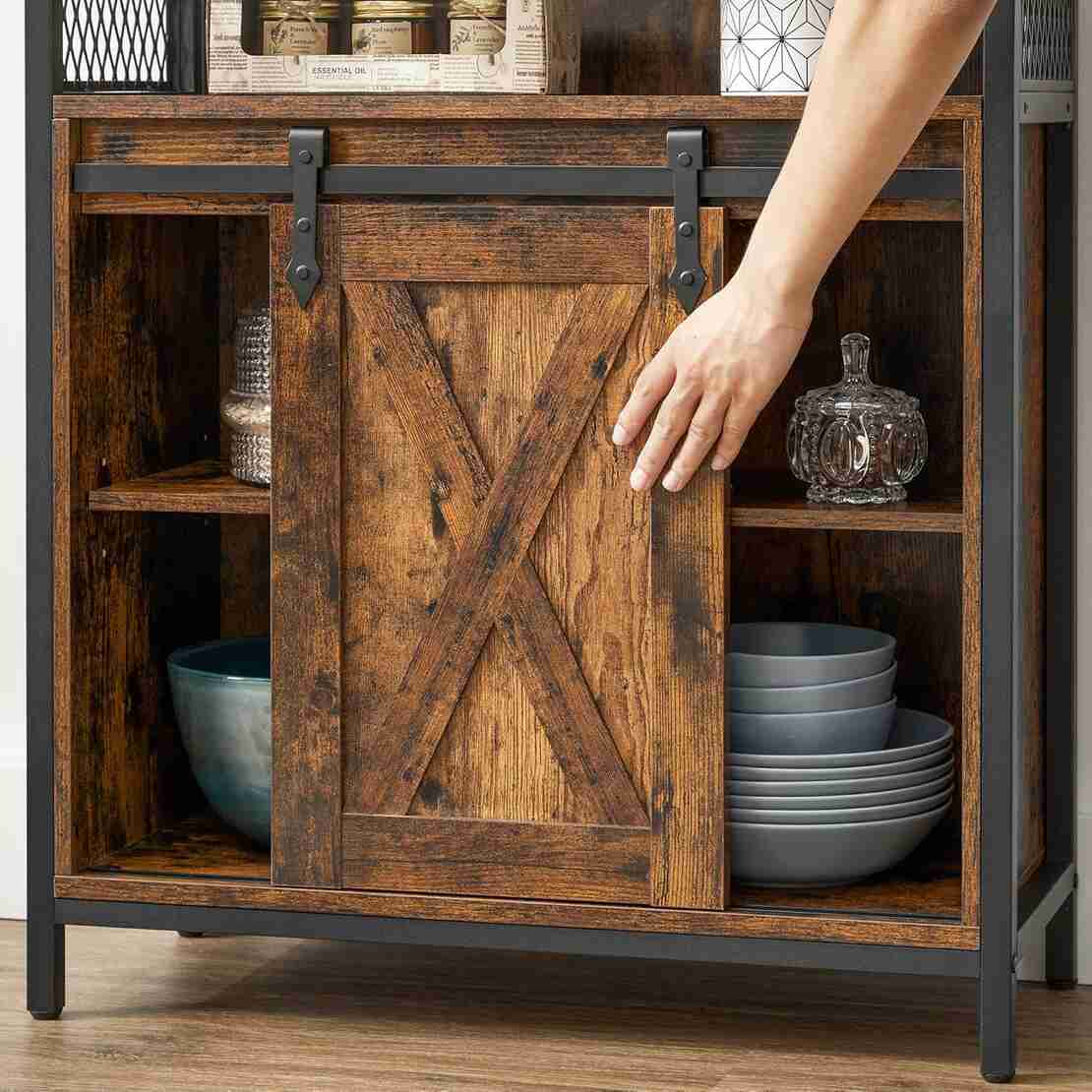 VASAGLE Comoda depozitare cu usa glisanta tip hambar, 70x30x80 cm, maro rustic