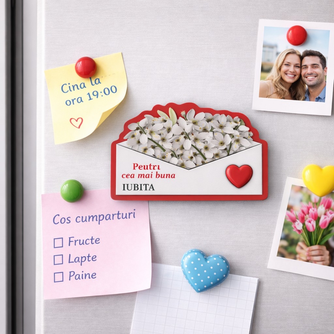 Magneti Decorativi Martisor, Set 24 Piese, Jolie, Tema Mesaj Pentru Cea Mai Buna Iubita, Carton Laminat cu Magnet Flexibil, 8x6 cm, Multicolor