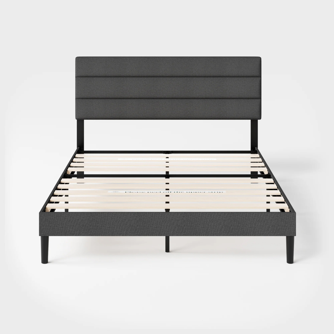 VASAGLE Pat tapitat 140x200 cm, cu tablie capitonata, somiera din lemn masiv reglabila, structura metalica, gri inchis