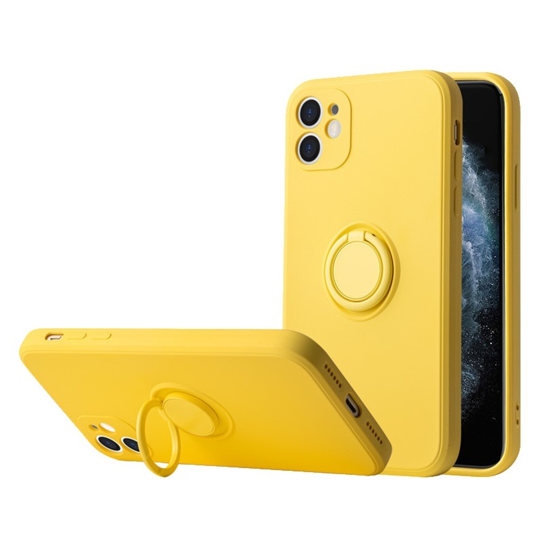 Husa protectie Vafy compatibila cu Apple iPhone 12 Pro Max Liquid Silicone Ring cu suport rotativ Galben
