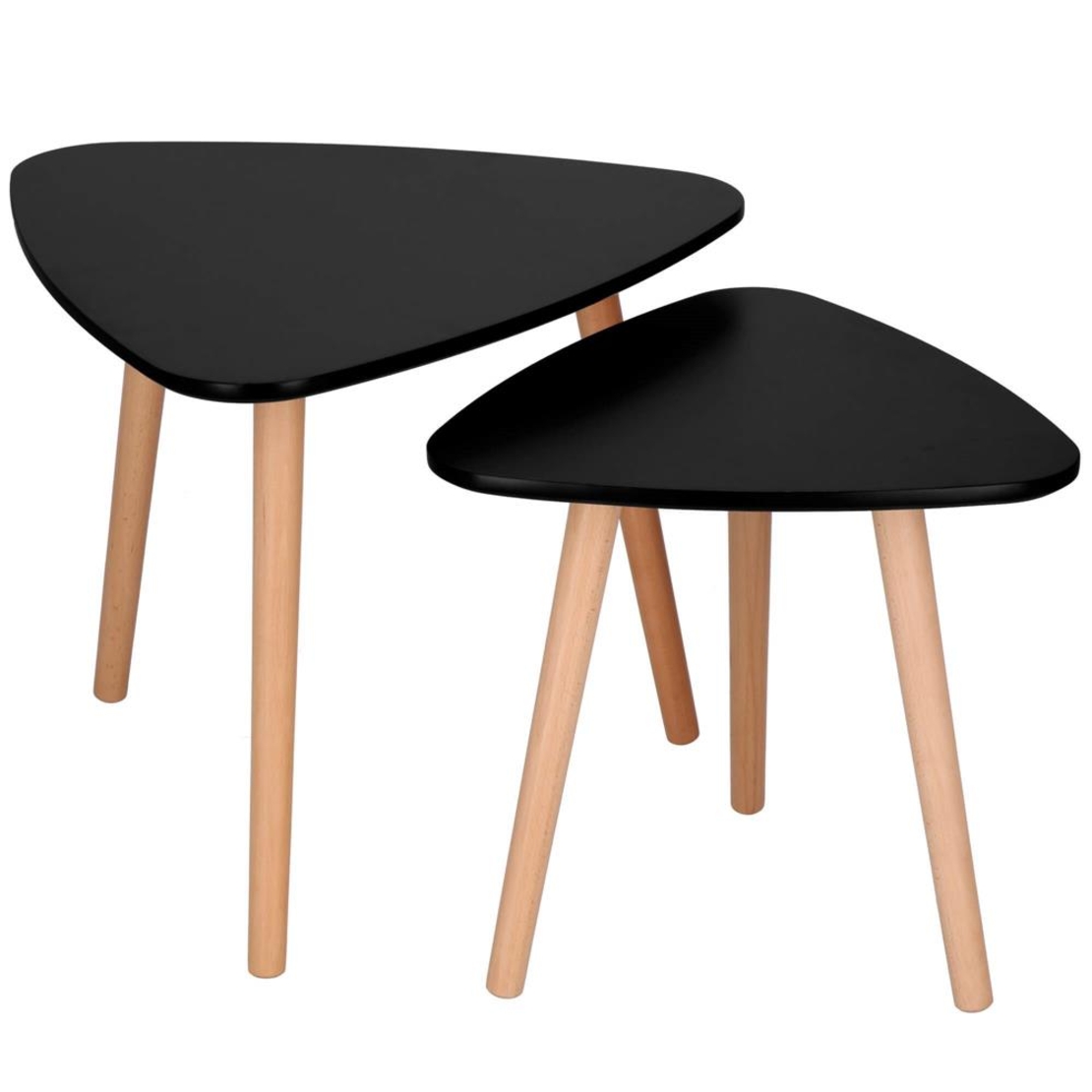 Set 2 mese de cafea, ovale, 54x45 cm si 41x40 cm, Blat MDF, Picioare lemn, Negru