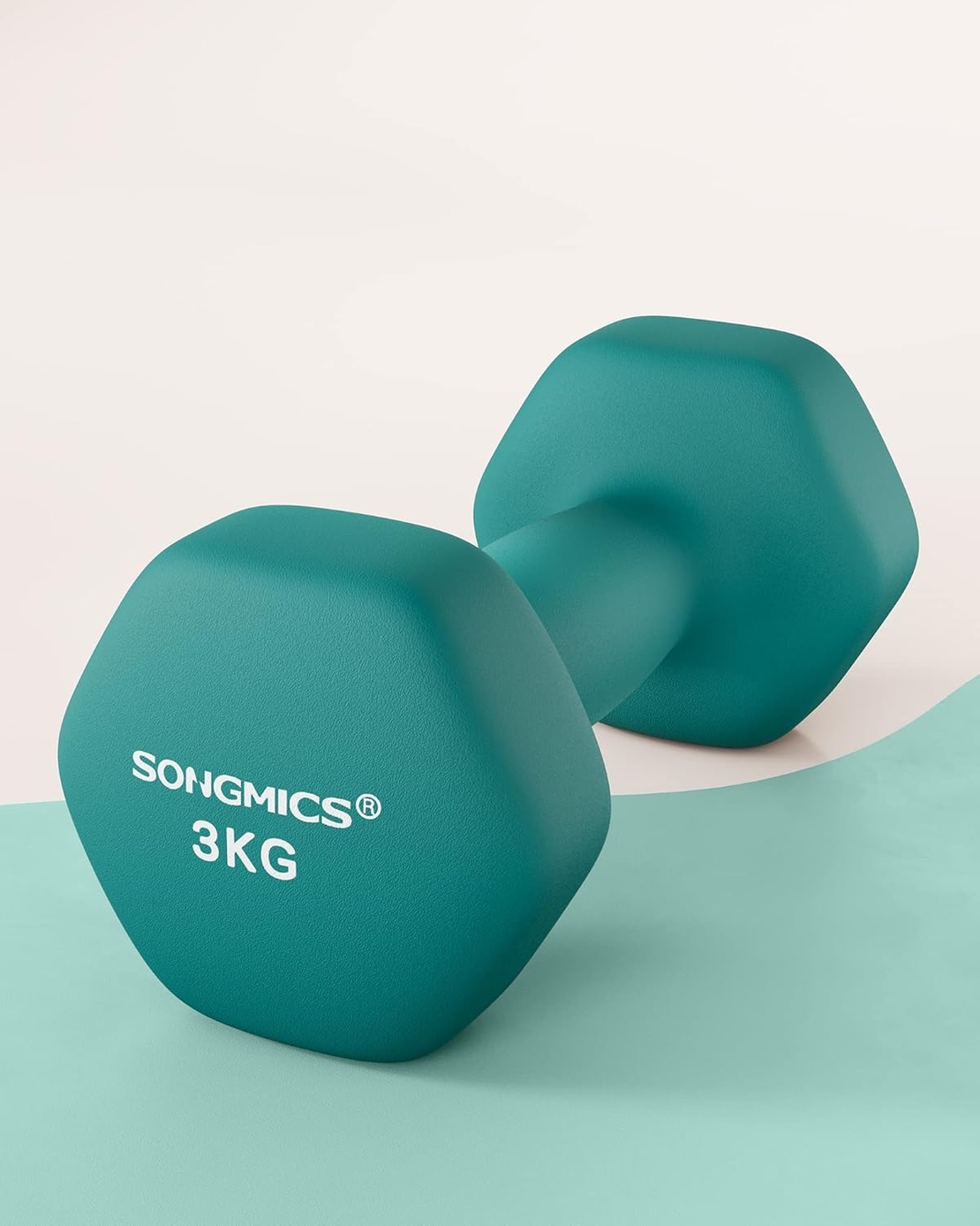 SONGMICS Set gantere fitness hex 2x3 kg, antiderapante, din fier invelit in vinil, verde
