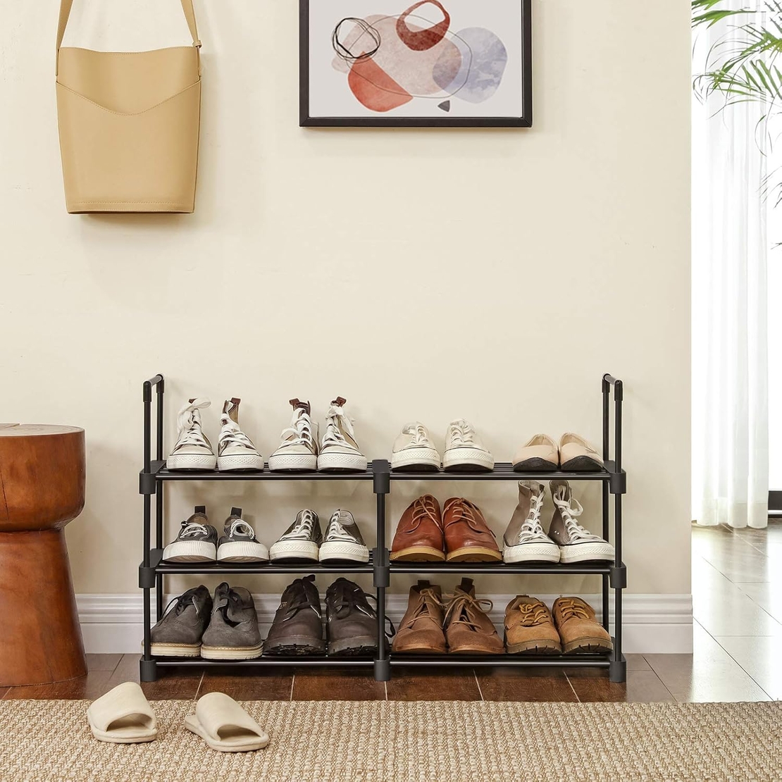 SONGMICS Raft pantofi 6 niveluri, 12 perechi incaltaminte, structura metalica, 45x30x106 cm, negru