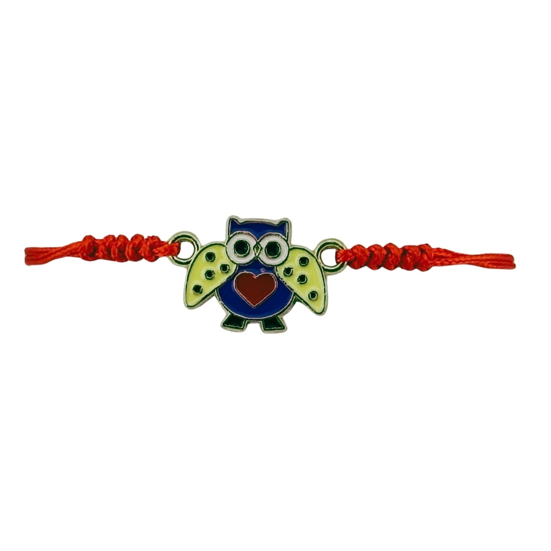 Martisor Bratara pentru Dama si Copii, Jolie, Model Bufnita Inteleapta cu Inimioara, Set 12 bucati, Pandantiv Emailat, Snur Reglabil, Rosu/Multicolor