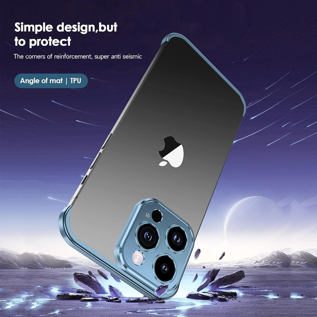 Husa Metalica Edgeless Compatibila cu iPhone 16 Pro Max, Vafy, Protectie pentru Colturi si Camera, Aliaj Aluminiu, Antisoc, Antizgariere, Albastru