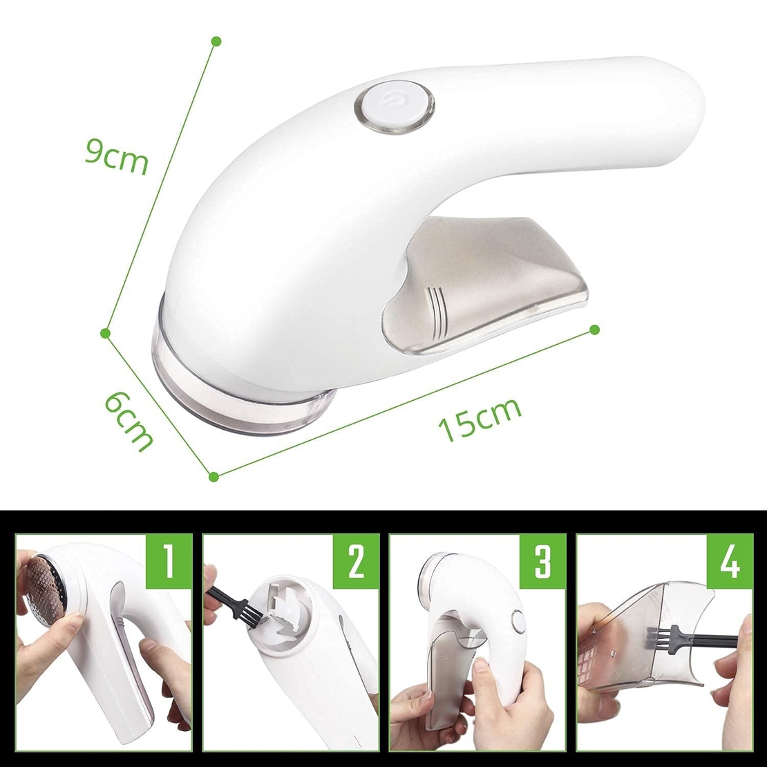 Aparat Pentru Curatat Scame, Par Si Praf, Vafy, Trimmer pentru Diferite Tipuri De Material, Cu Lame Din Otel Inoxidabil, Maner Ergonomic, Incarcare Prin USB, 15x6x9 cm, Alb