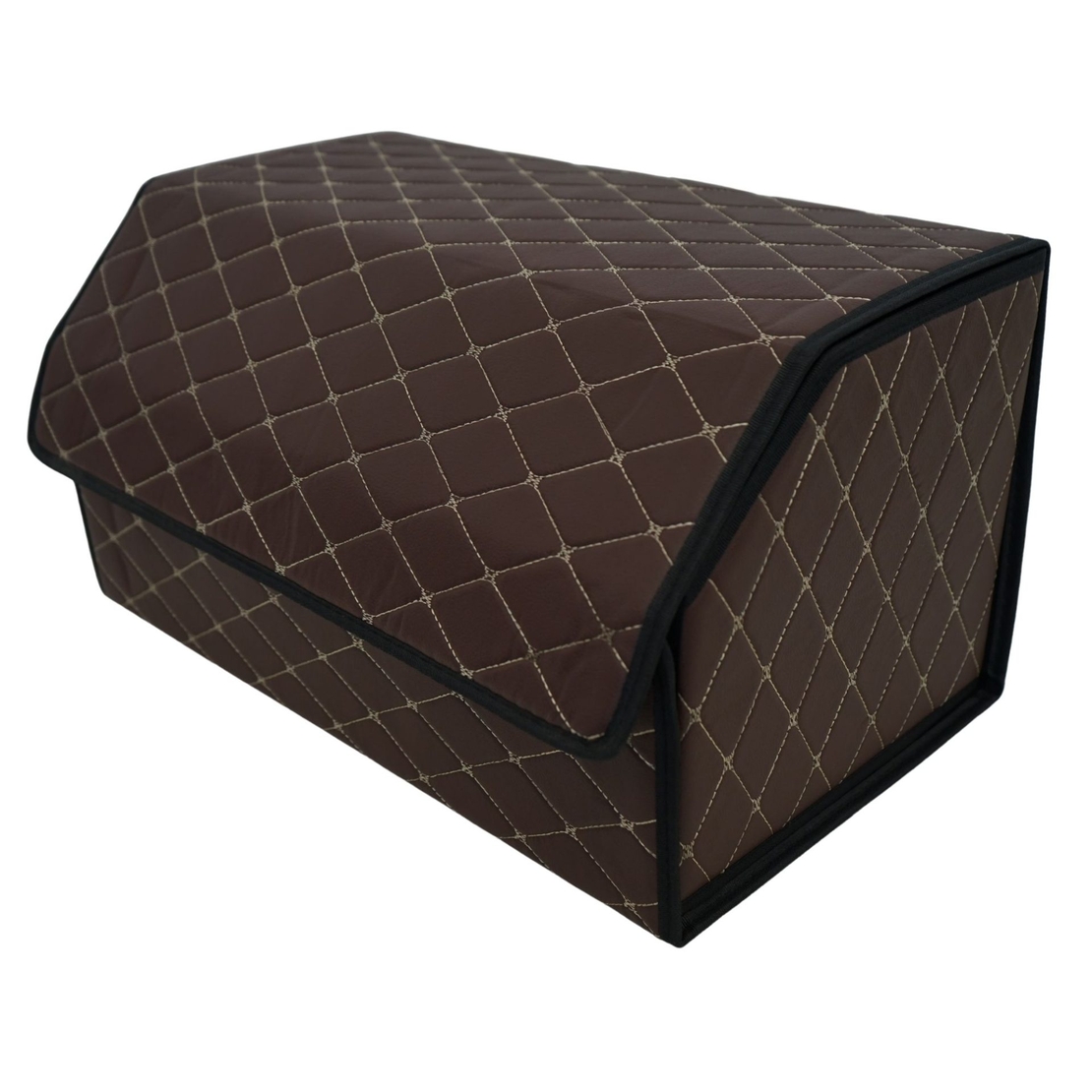 Cutie de Depozitare Auto, Flippy, Organizator Premium Portbagaj, Geanta Multifunctionala din Piele Ecologica, Rezistent la Uzura si Pliabil, 2 Compartimente Depozitare, Maro Havana, 55 x 30 x 30cm