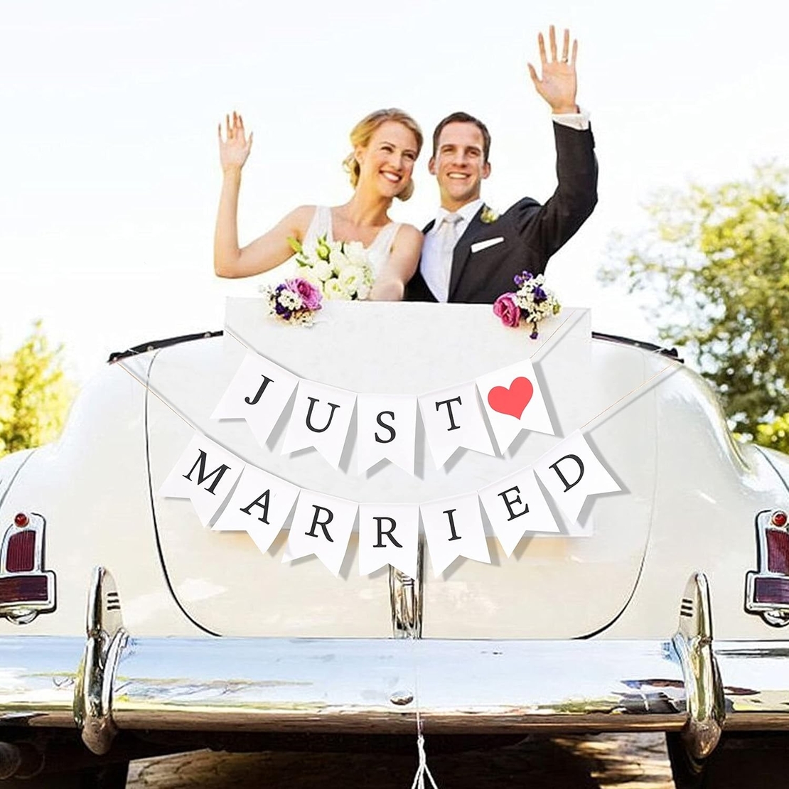 Banner Decorativ, Flippy, Model Just Married, Tematica Nunta, Alb-Negru