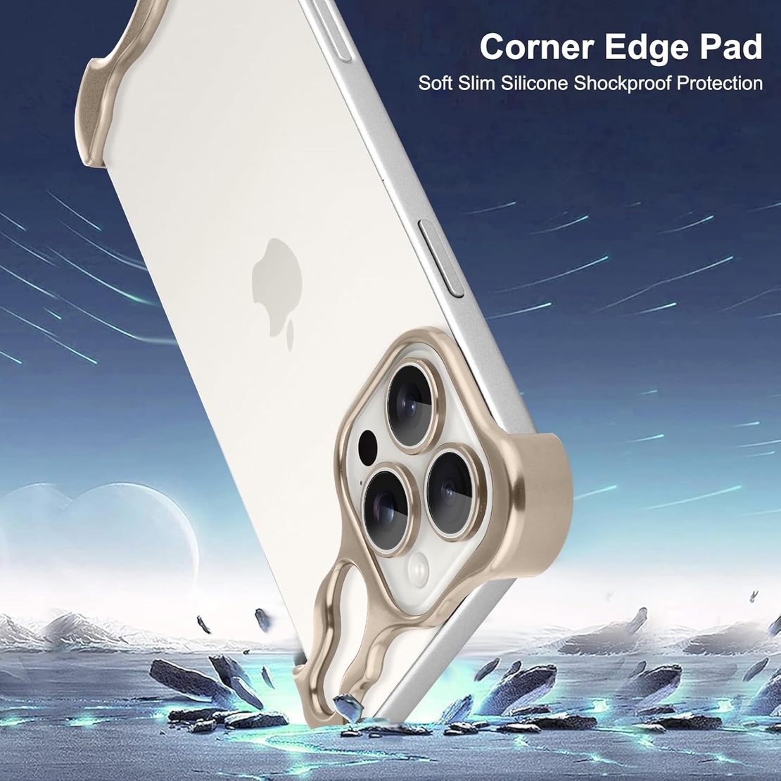 Husa Metalica Compatibila cu iPhone 16 Pro, Vafy, Protectie pentru Colturile Telefonului si Camera, Aliaj, Antisoc, Antizgariere, Auriu