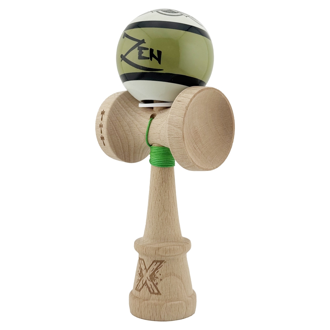 Kendama X Zen Series Originala, Profesionala, Flippy, Cupe Mari KING SIZE V3, Super Sticky, Gaura in Baza, Rulment Metalic, din lemn 18 cm, Ata 62/65 cm, Verde
