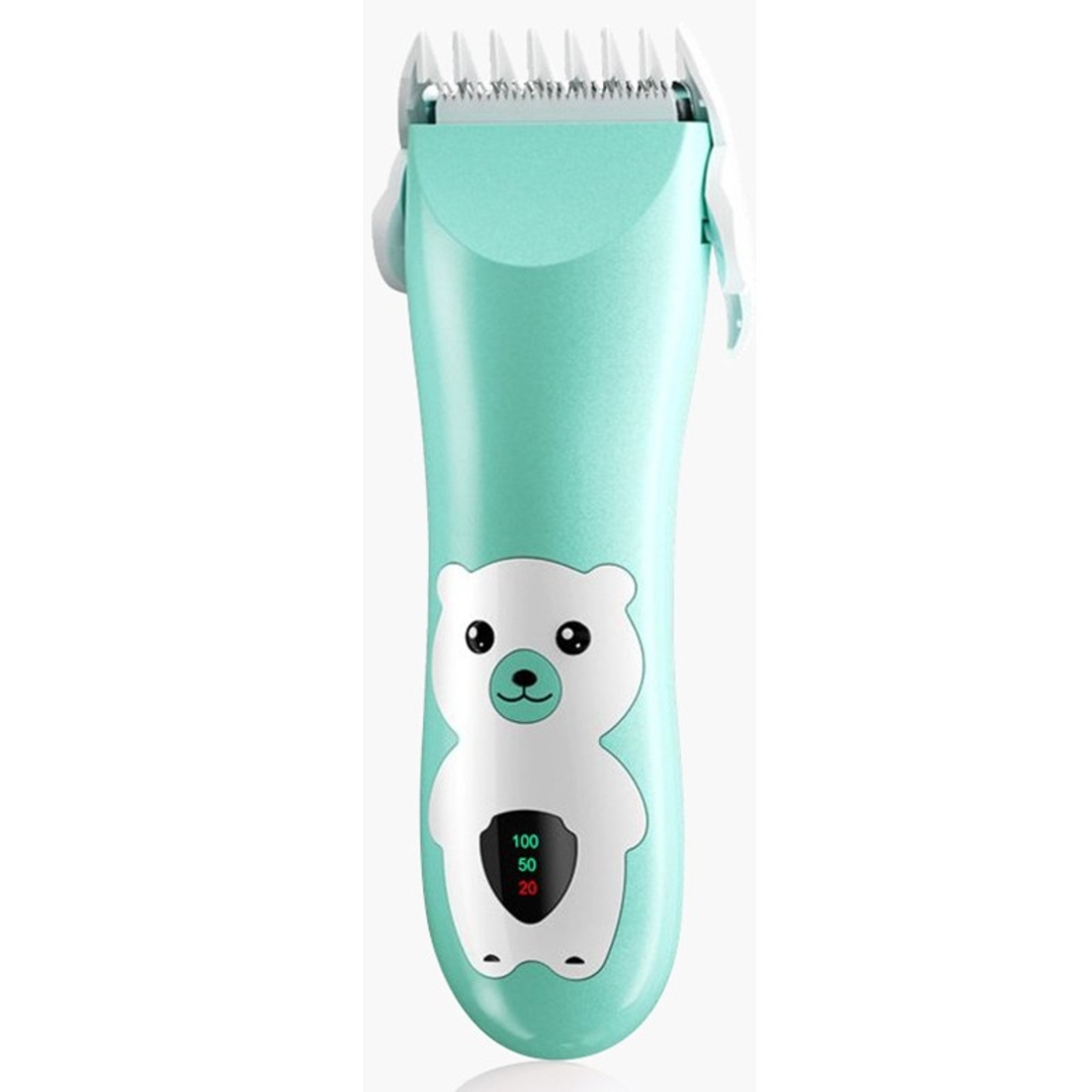 Masina De Tuns Bebelusi si Copii, Vafy, Display Digital, Lame Cermice si Inox, Fara Fir, Functie Anti Taiere, Silentios, 50 W, Rezistent la Apa, 2 Accesorii, Incarcator USB, Model Ursulet, Verde
