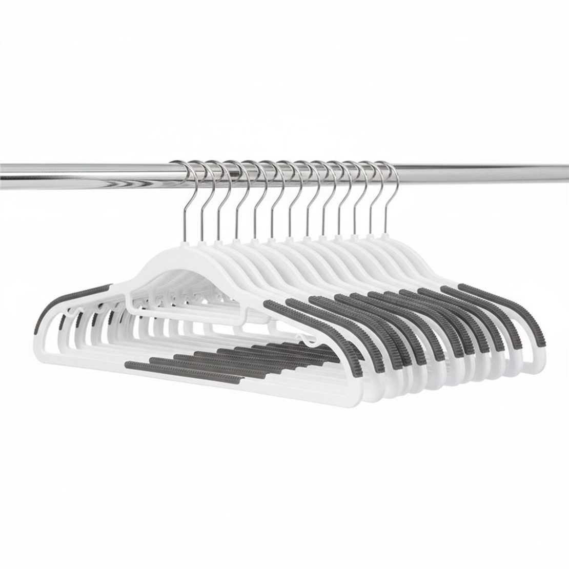 Set de 30 de umerase antiderapante pentru haine, din PE, cu carlig metalic rotativ, 41 cm, alb si gri