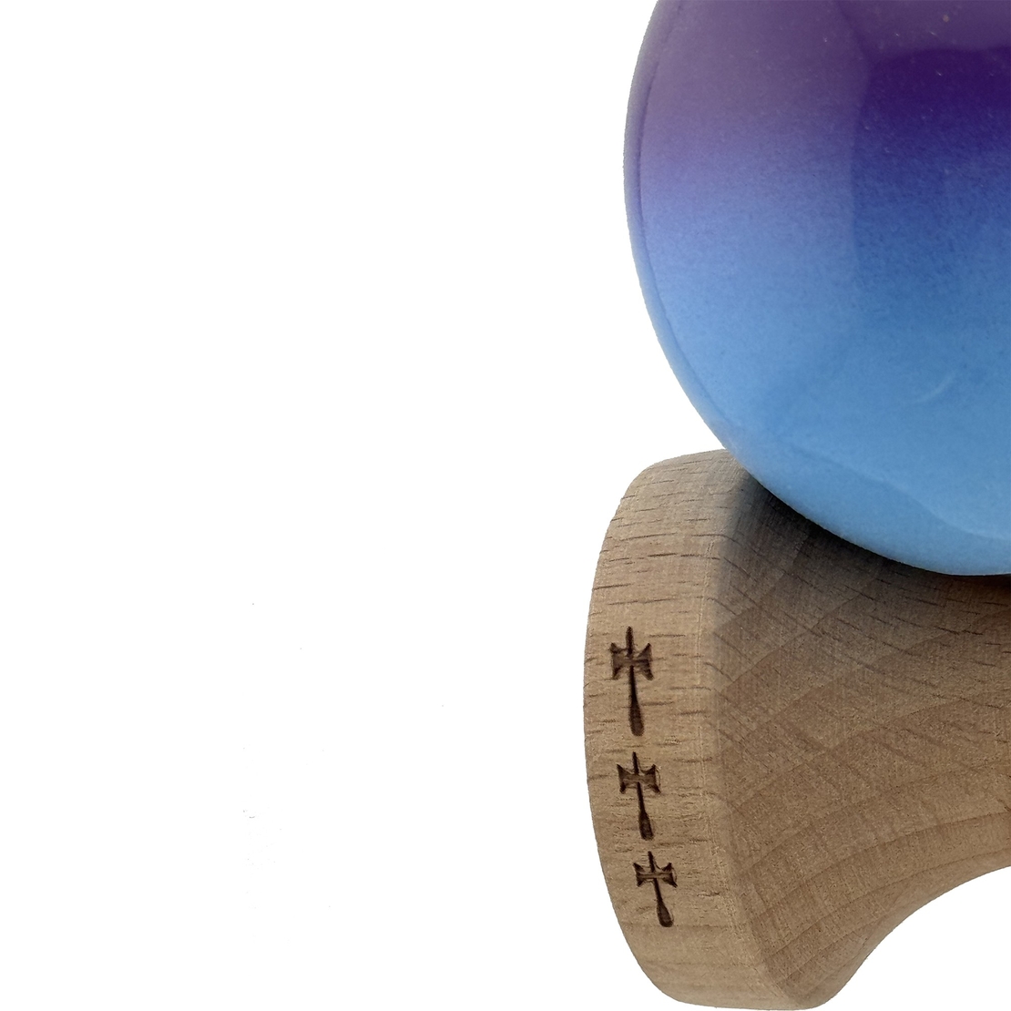 Kendama X Originala, Profesionala, Flippy, Big Cups V2, Super Sticky cu Cupe Mari, din lemn 18 cm, Rulment Metalic cu Ata 55 cm, Mov/Albastru
