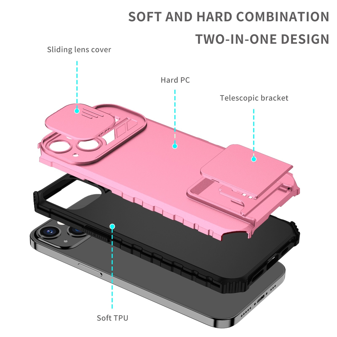Husa Defender cu Stand pentru iPhone 11 Pro, Roz, Suport reglabil, Antisoc, Protectie glisanta pentru camera, Vafy