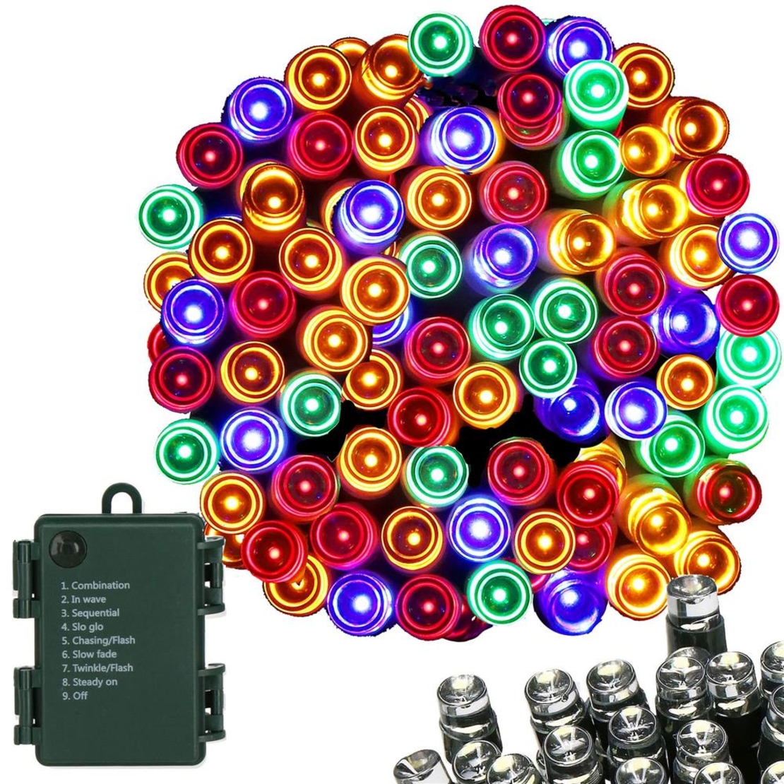 Instalatie lumini de exterior pentru gradina, 10 metri, 100 LED-uri, cu baterii, multicolor