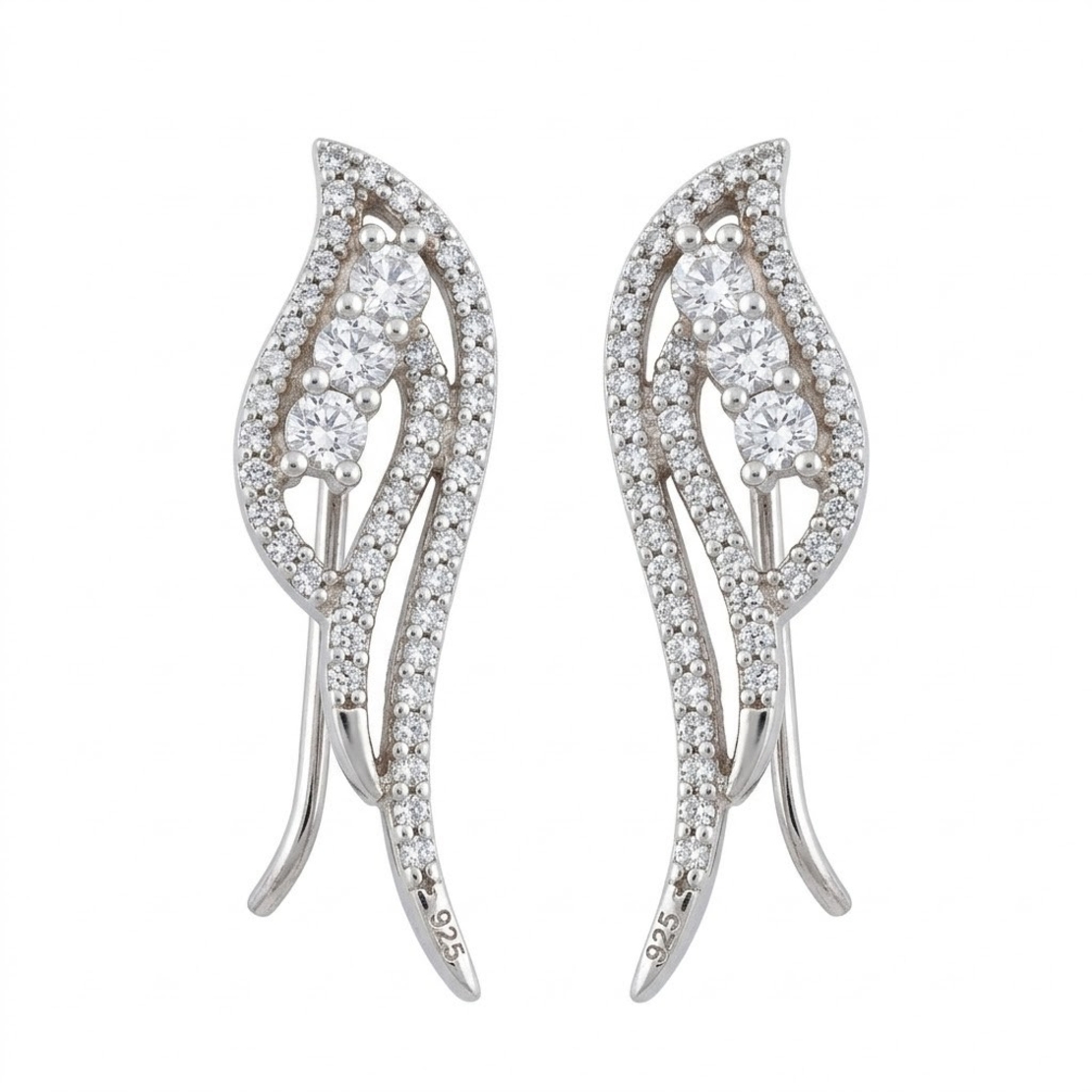 Cercei din Argint 925, Jolie Silver, pentru Dama, Model Aripi pe Lob cu Pietre cu Zirconiu, 3.31 g, Design Fin si Romantic, Argintiu