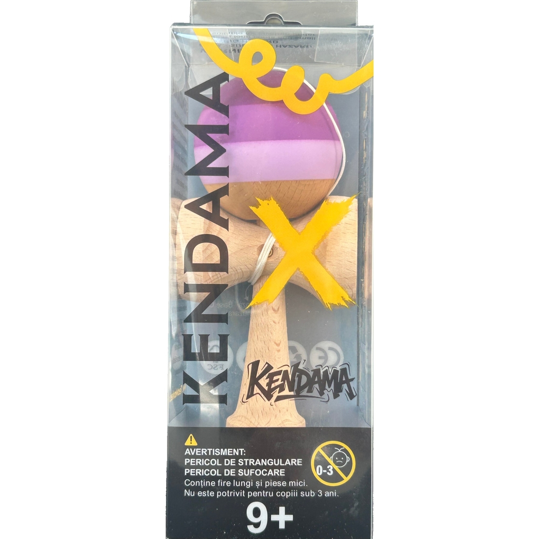 Kendama X Originala, Profesionala, Flippy, din Lemn, 18 cm, Rubber Grip, Purpuriu/Mov/Lila