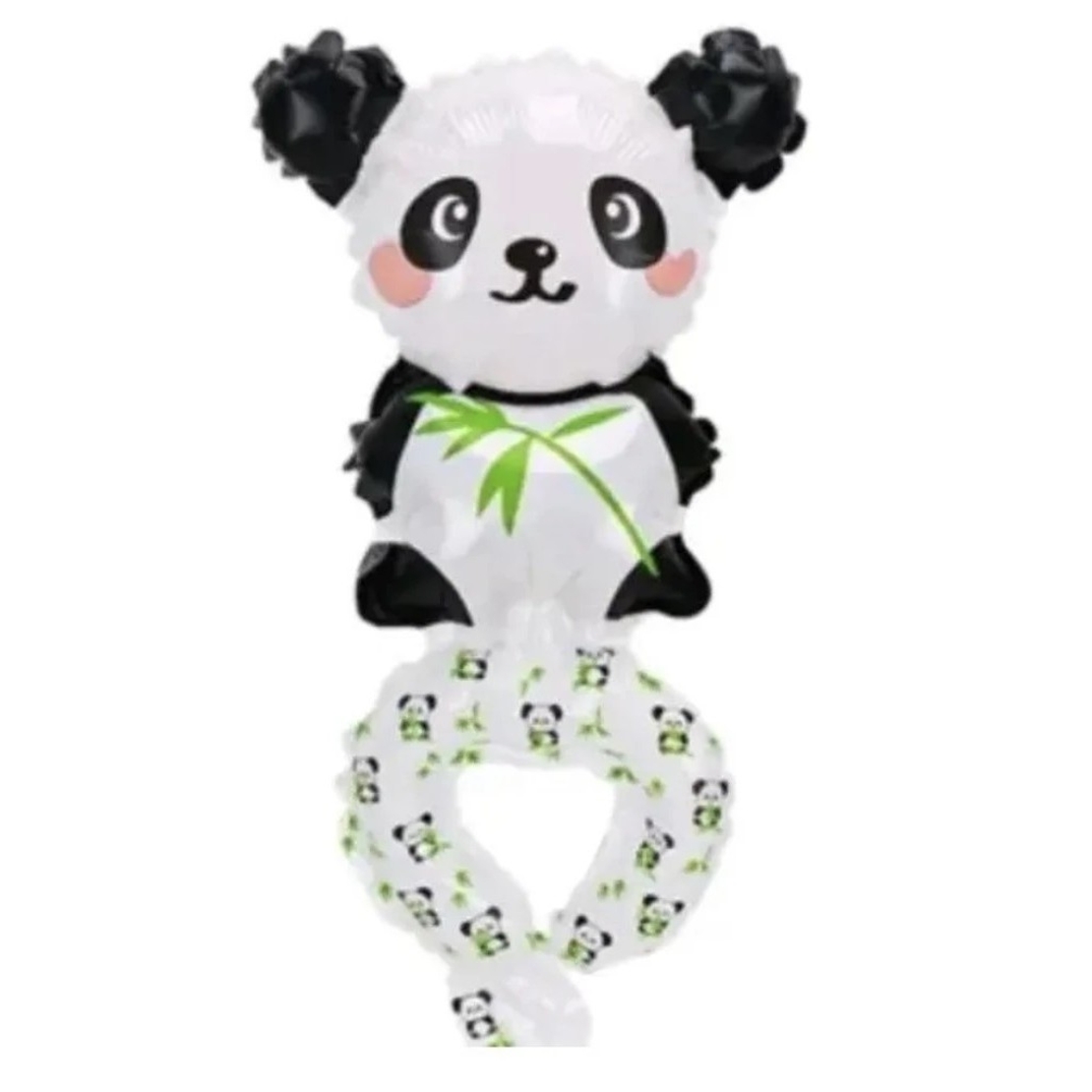 Balon din Folie Metalizata, Vafy, Figurine Animalute, Tip Bratara, Model Panda, 13 x 35 cm, Ambalaj Individual, Pai Inclus, Umflare cu Aer sau Heliu, Alb/Negru