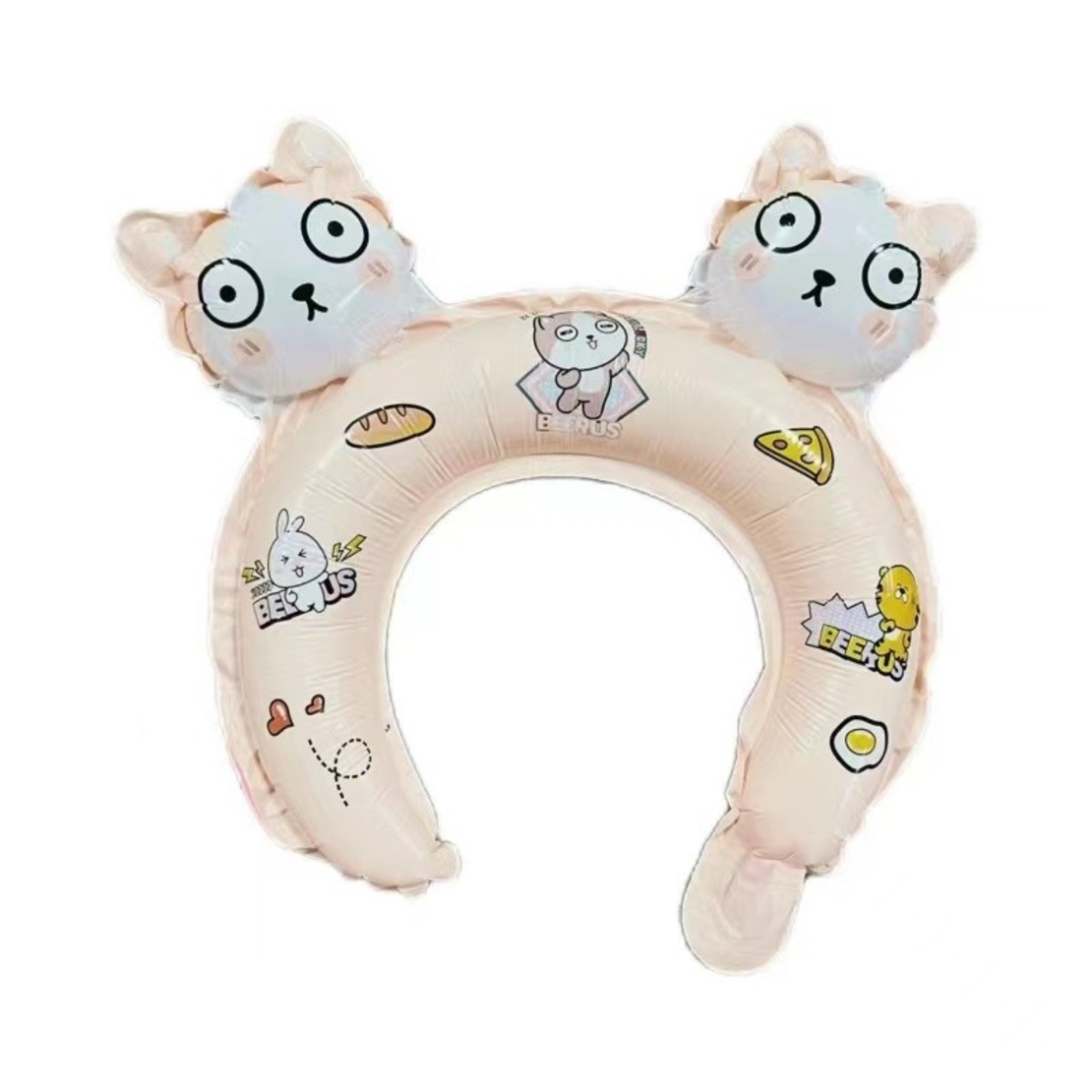 Balon din Folie Metalizata, Vafy, Tip Coronita cu Urechi, Model Hello Kitty, Ambalaj Individual, Pai Inclus, Umflare cu Aer sau Heliu, 30 x 29 cm, Rose