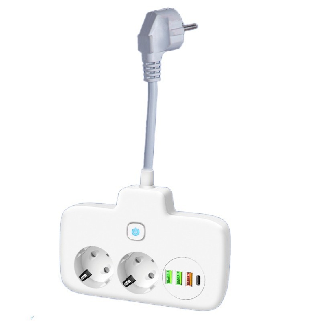Adaptor Priza, Vafy, 6 in 1, 2 Prize Standard, 3 Porturi USB, 1 Port Tip C, Buton Oprire, 2500W, din PC, Alb