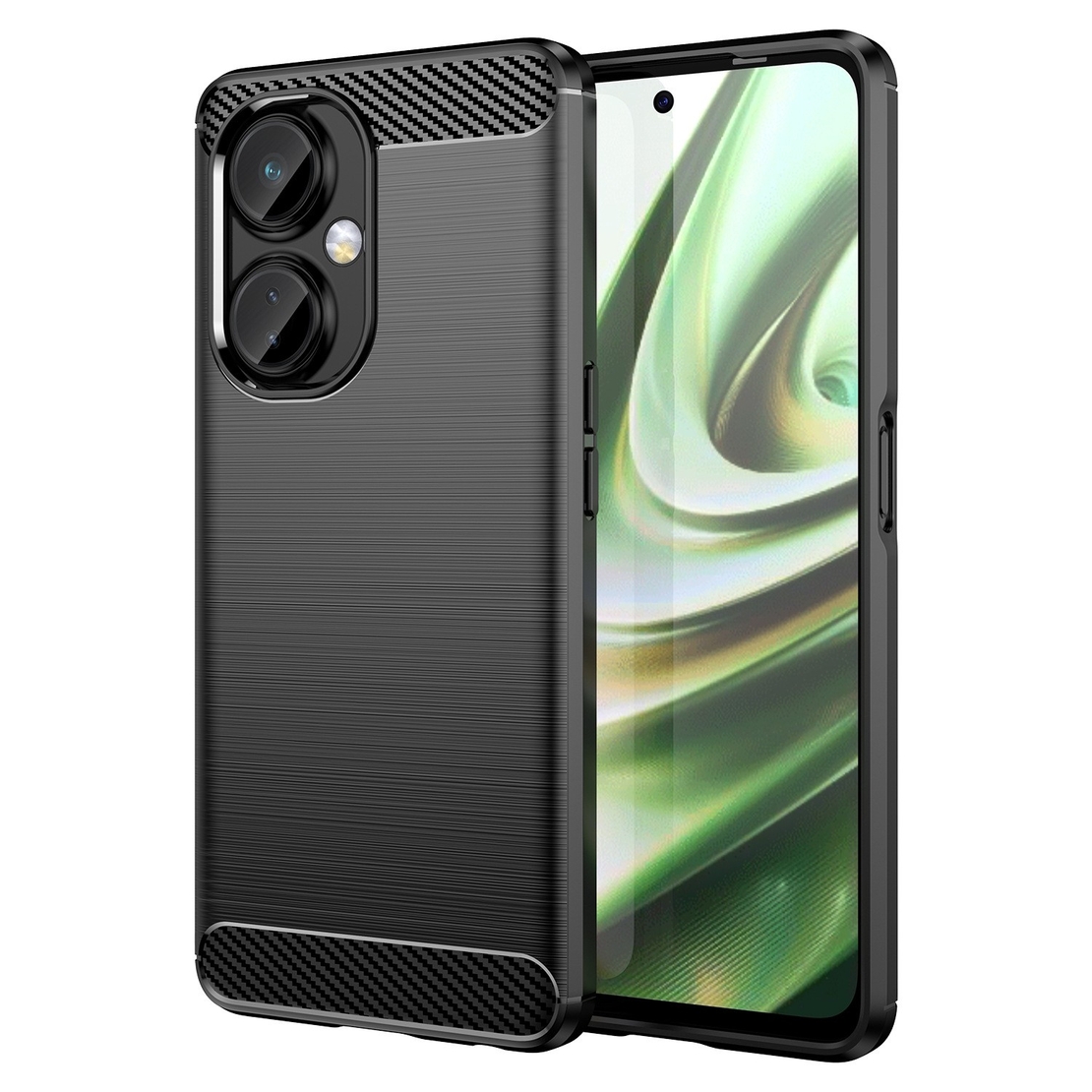 Husa Protectie pentru OnePlus Nord CE2 Lite 5G, Vafy, din Silicon TPU Moale, Textura Periat, Anti Cadere, cu Element Carbon, Negru