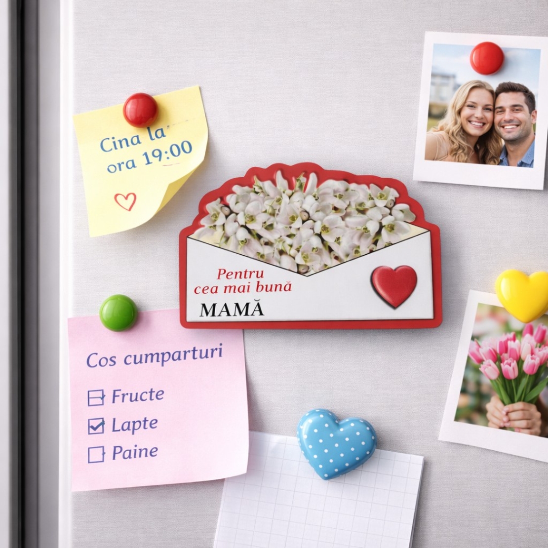 Magneti Decorativi Martisor, Set 24 Piese, Jolie, Tema Mesaj Pentru Cea Mai Buna Mama, Carton Laminat cu Magnet Flexibil, 8x6 cm, Multicolor