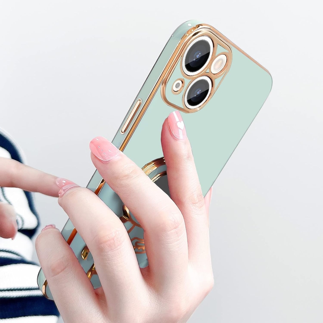 Husa de Protectie TPU 2in1, Vafy, pentru Apple iPhone 14, Astronaut cu Suport, Antisoc, Rezistenta la Impact, Protectie Camera, Verde