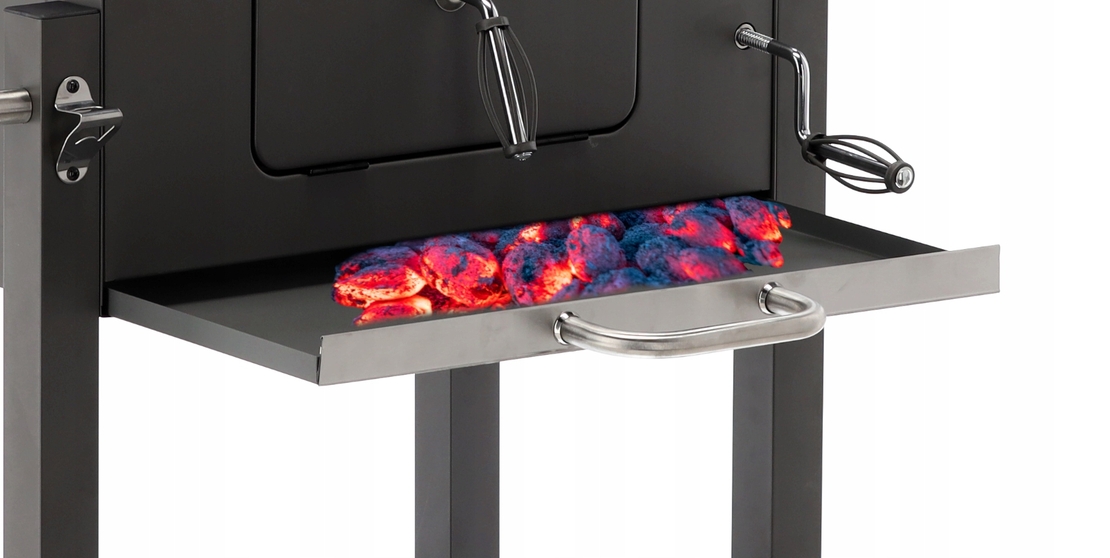 Gratar dreptunghiular pe carbuni, cu suport lateral si termometru capac, 115x60x108cm
