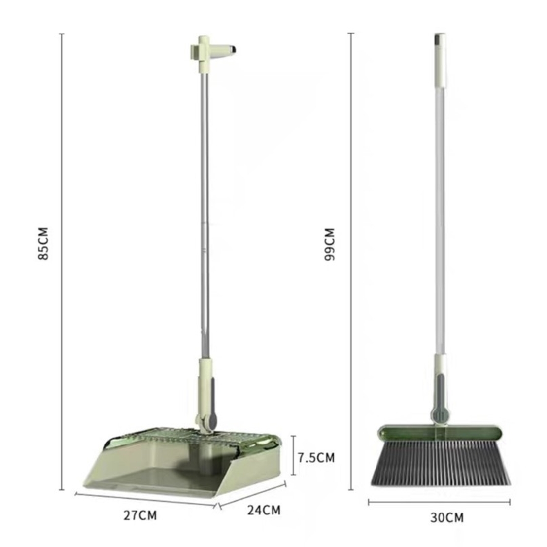 Set Matura si Faras cu Coada Flippy, cu Dinti de Pieptene pentru Curatare Matura, rotativ, pliabil, detasabil, Otel inoxidabil si Polipropilena, 99 x 30 cm Verde