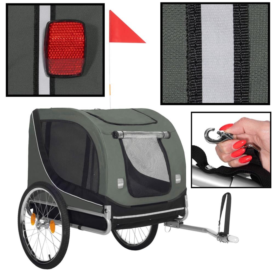 Remorca bicicleta pentru transport animale, cu acoperis impermeabil, maxim 40 kg, verde si negru