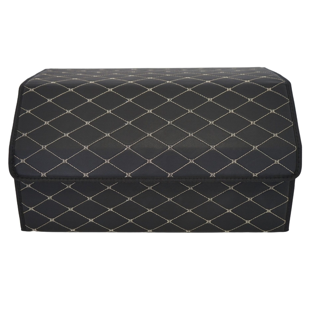 Cutie de Depozitare Auto, Flippy, Organizator Premium Portbagaj, Geanta Multifunctionala, Piele Ecologica, Pliabil si Rezistent la Uzura, 2 Compartimente Depozitare, Pliabil si Rezistent la Uzura, Negru/Alb, 55 x 30 x 30cm