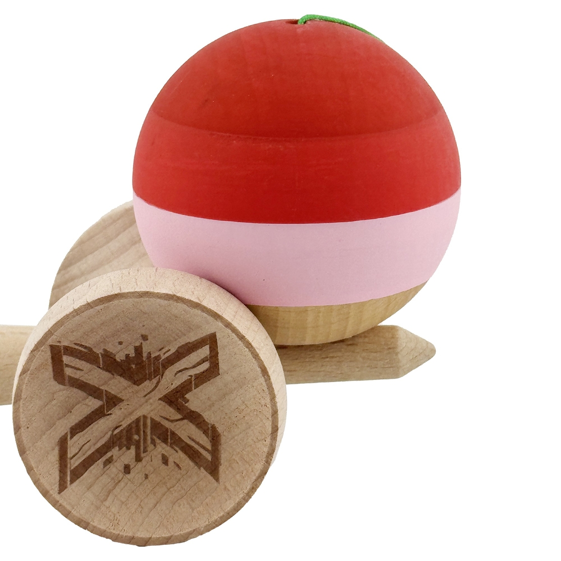 Kendama X Originala, Profesionala, Flippy, Rubber Grip, Cupe Mari KING SIZE V3, Gaura in Baza, Rulment Metalic, din lemn 18 cm, Ata 62/65 cm, Special Rosu/Roz/Maro
