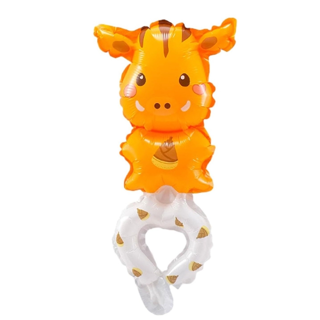 Balon din Folie Metalizata, Vafy, Figurine Animalute, Tip Bratara, Model Girafa, 13 x 35 cm, Ambalaj Individual, Pai Inclus, Umflare cu Aer sau Heliu, Maro