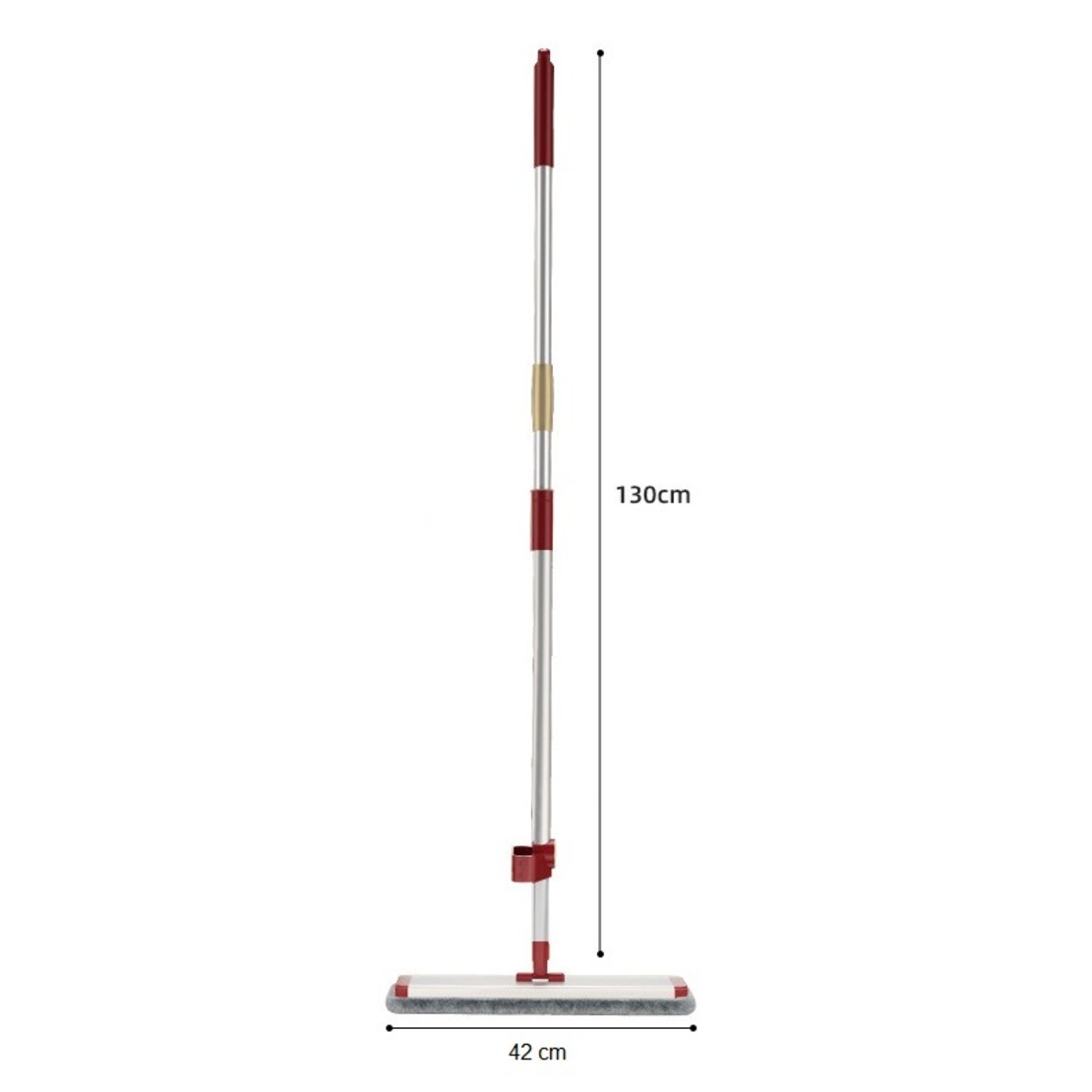 Mop Plat cu Laveta din Microfibra, Flippy, Pentru Uz Casnic, cu 2 Lavete Incluse, Sistem de Stoarcere, Tija Telescopica 130 cm, Rotire 360°, 42 x 130 cm, Rosu