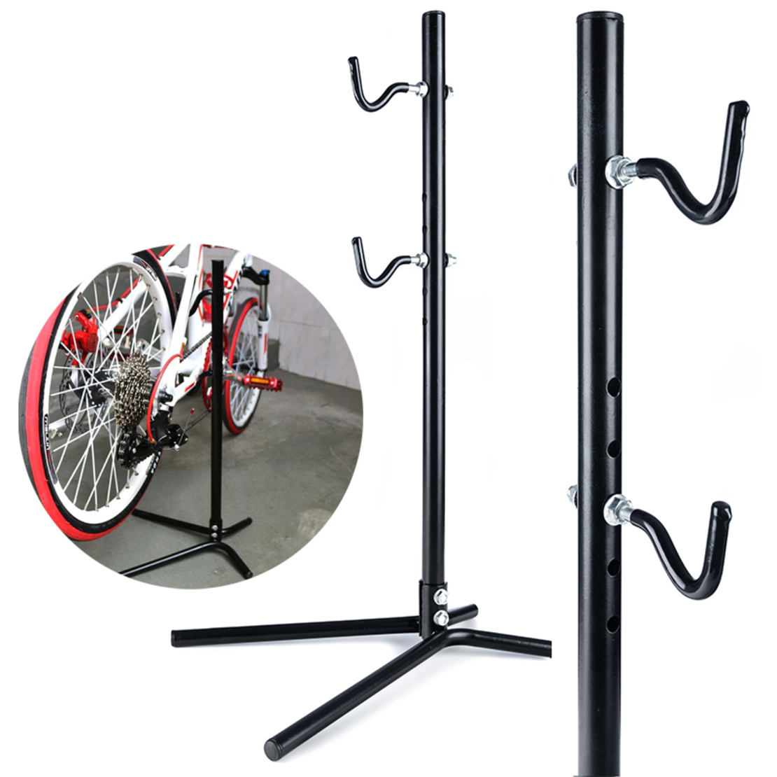 Suport service pentru biciclete cu inaltime reglabila, otel si cauciuc, 30 kg, negru