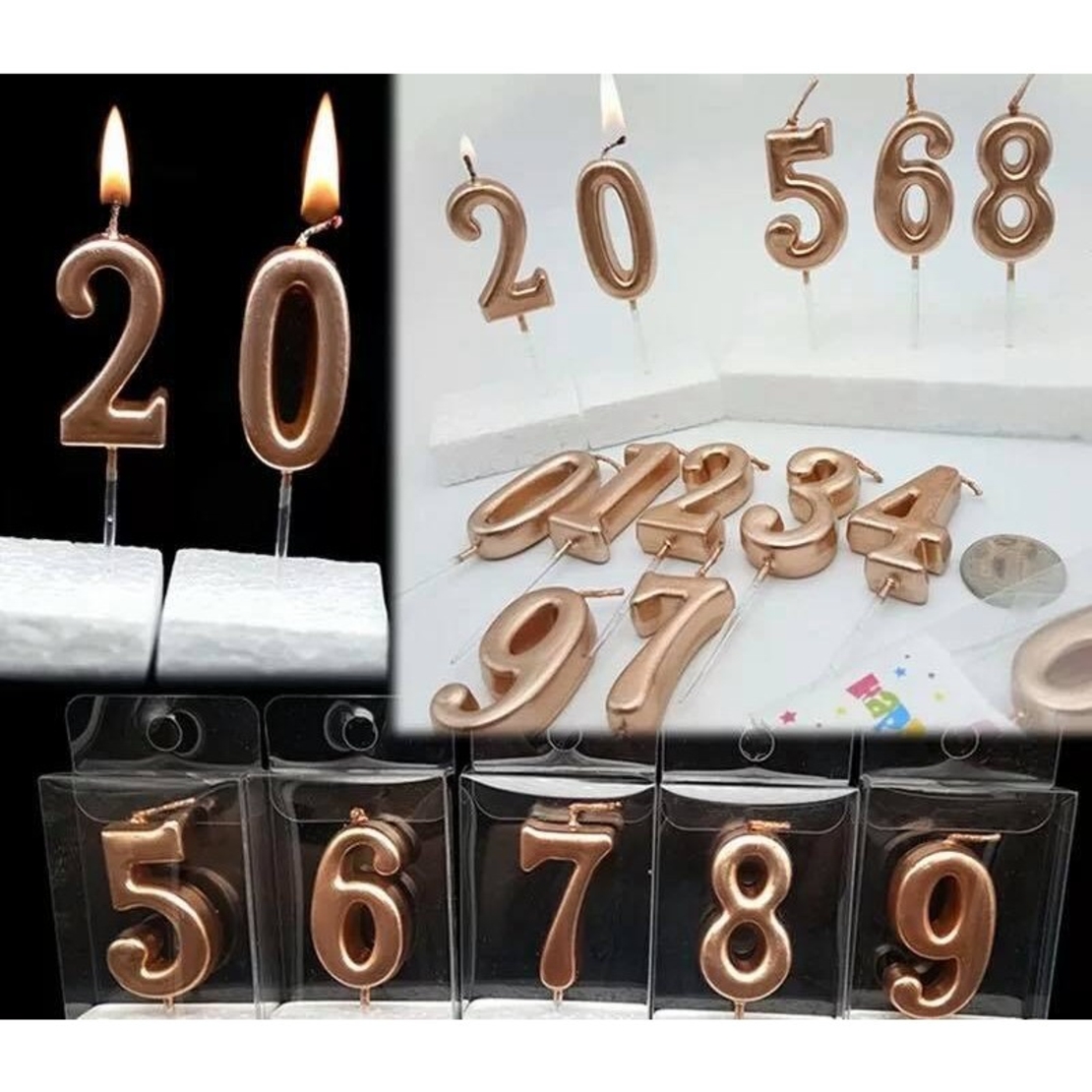 Lumanare de Tort, Flippy, Model Cifra 5, Party, 4.5 x 2.5 cm, din Parafina, Rose Gold