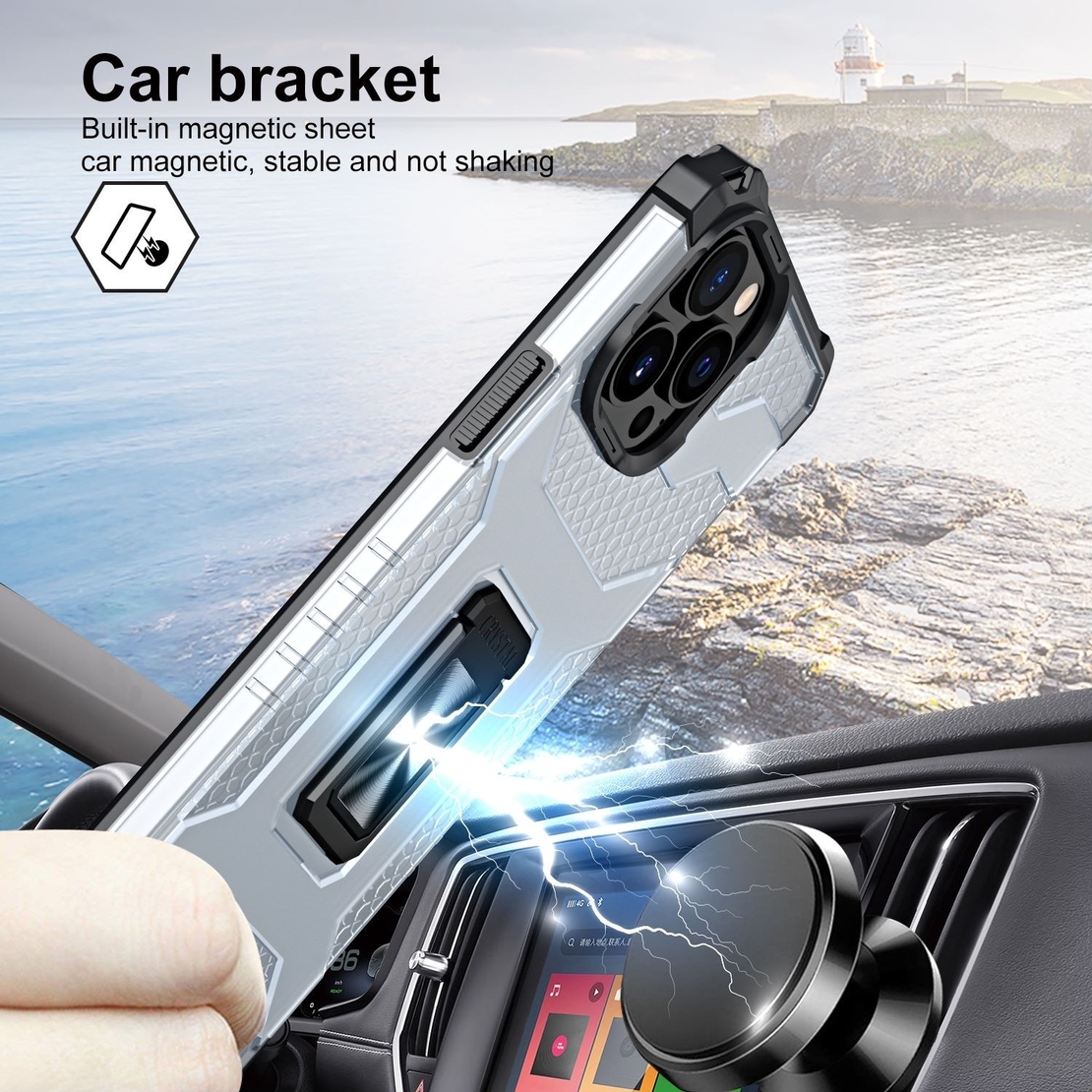 Husa de protectie Vafy compatibila cu Apple iPhone 13 Pro Max Acrylic Armor cu suport Negru