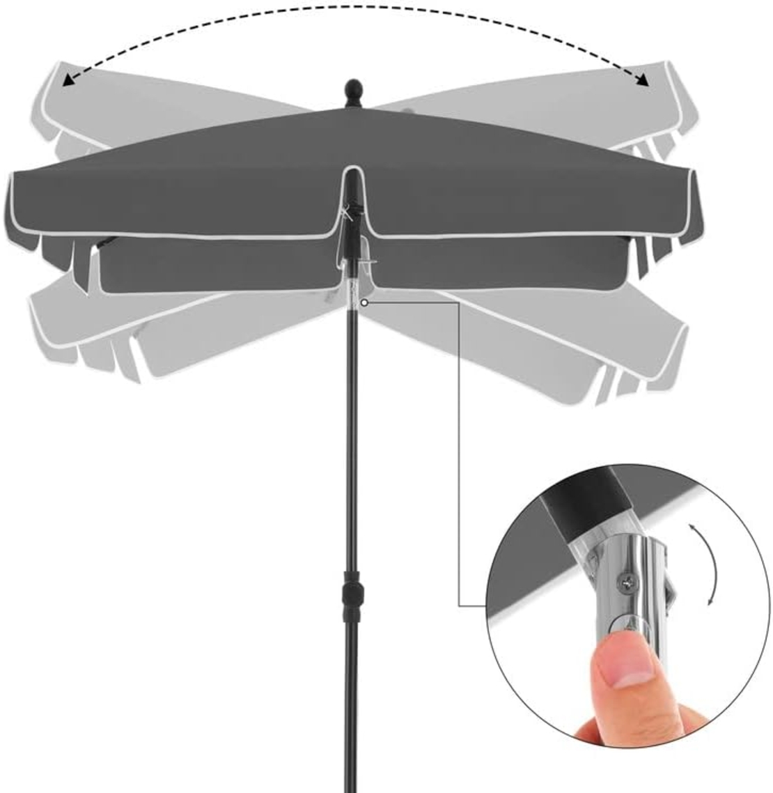 SONGMICS Umbrela terasa gradina sau plaja, inclinare 2 directii, protectie UV UPF 50+, 180x125 cm, gri