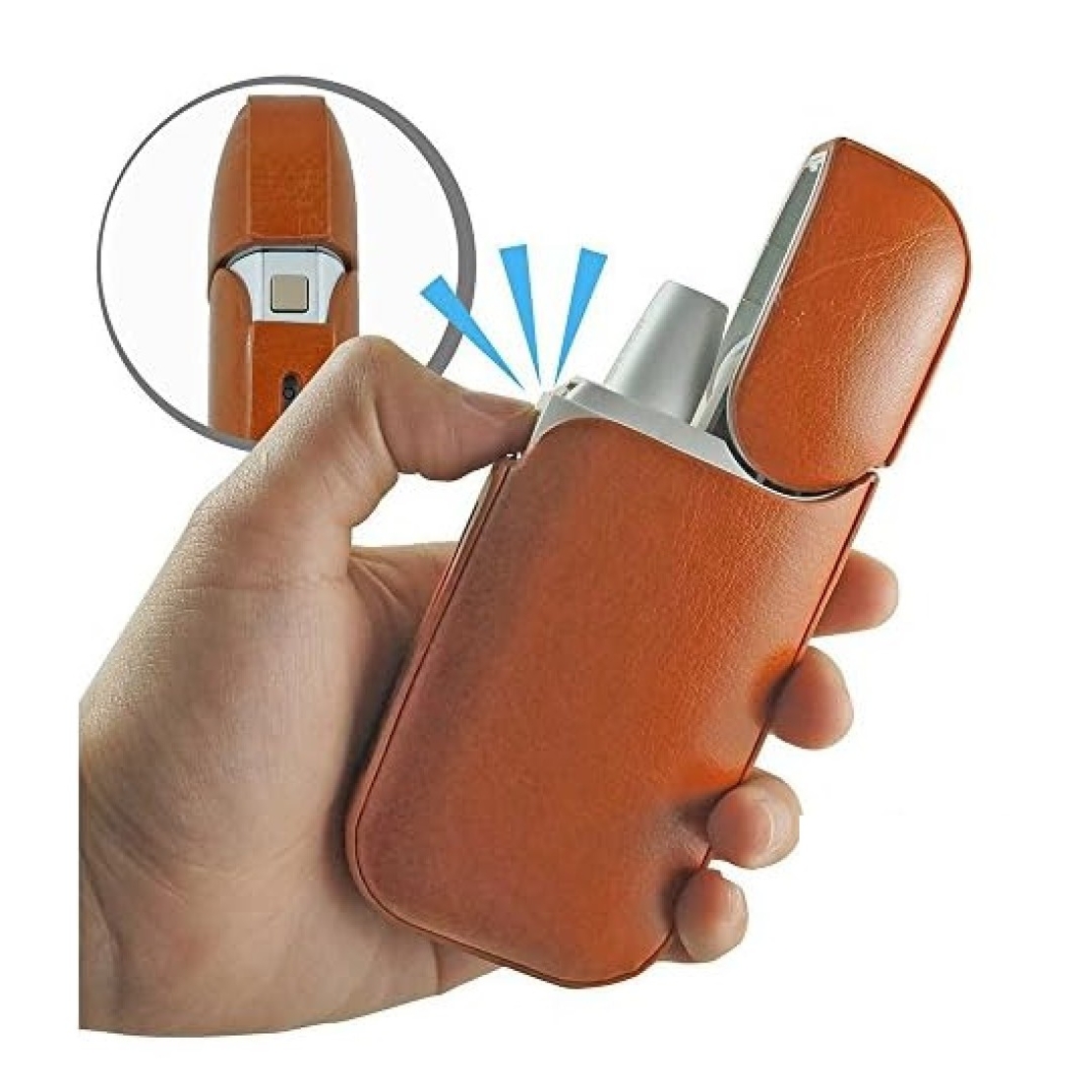 Husa Vafy pentru IQOS 2.4 Plus, Capac de Protectie, Anti Soc si Zgarieturi, din Piele Ecologica, 43 g, 12 x 6 x 2.5 cm, Portocaliu