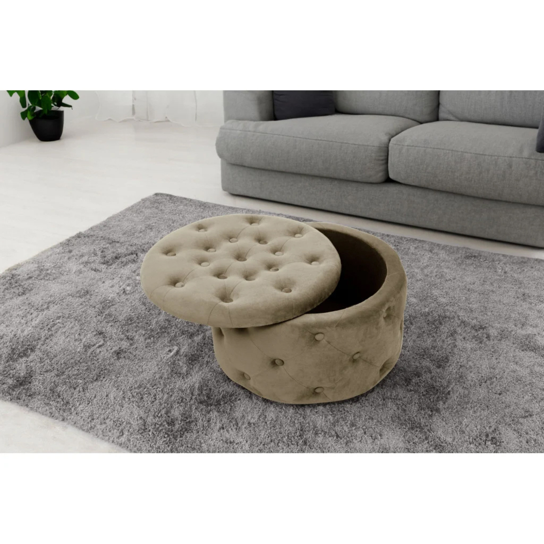 Taburet Alia cu spatiu depozitare, tapitat cu velur, 55x30 cm, bej